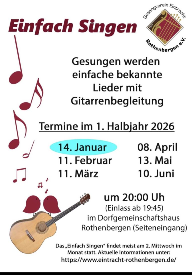 Einfach Singen Termine 1. Halbjahr 2026