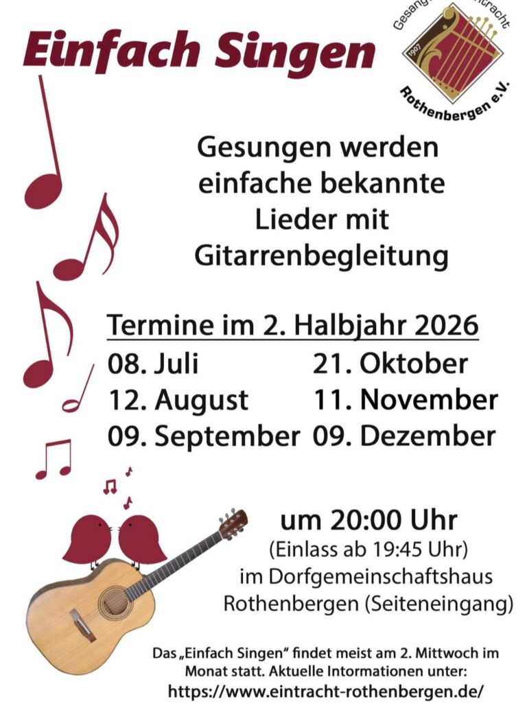 Einfach Singen Termine 2. Halbjahr